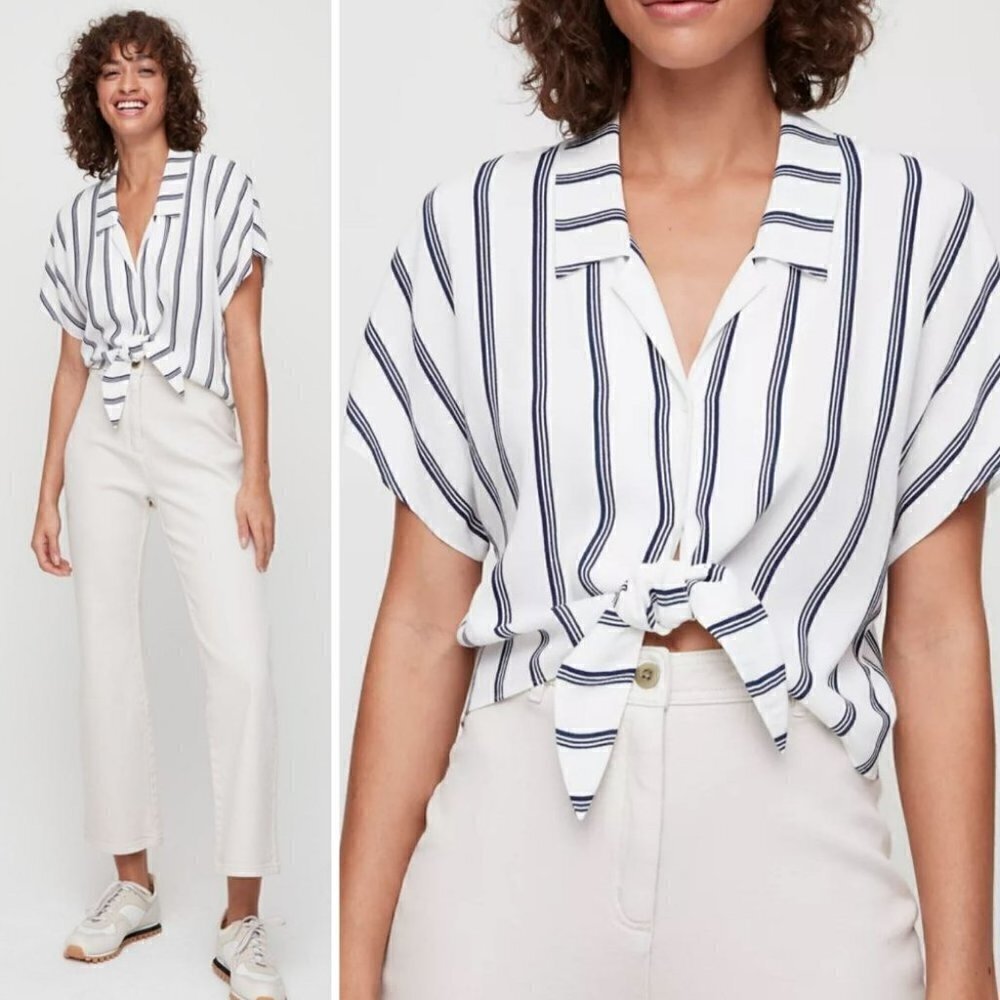 Aritzia Wilfred Free | The Tie-Front Short-Sleeve Cropped Blouse